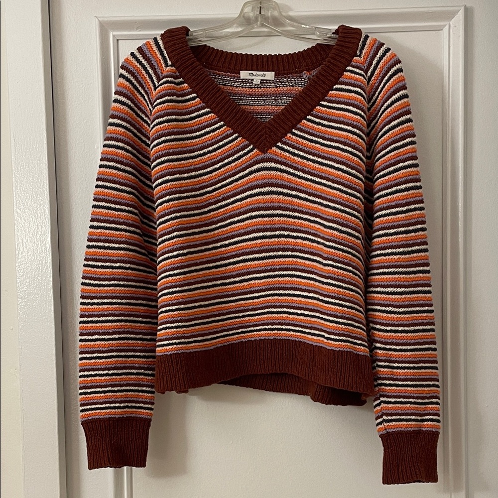 Madewell Multicolor Striped Boxy V-Neck Sweater